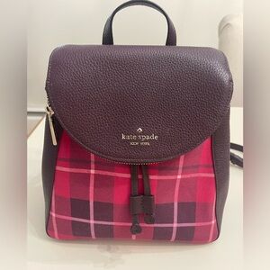 Kate Spade Leila Red Plaid Medium Flap Backpack